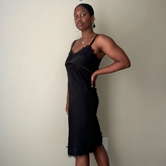 Rebecca Minkoff Black Lace Trim Midi Slip Dress Size Medium - Picture 4 of 14